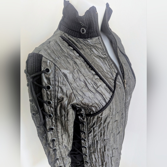 SALVAGE Edgy Metallic Lace Up Jacket; Size M - Picture 8 of 13